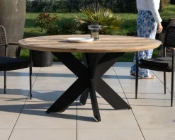 Best Table de jardin ronde en teck et pieds croisés en aluminium 
