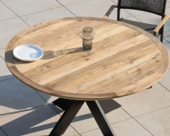 Best Table de jardin ronde en teck et pieds croisés en aluminium 