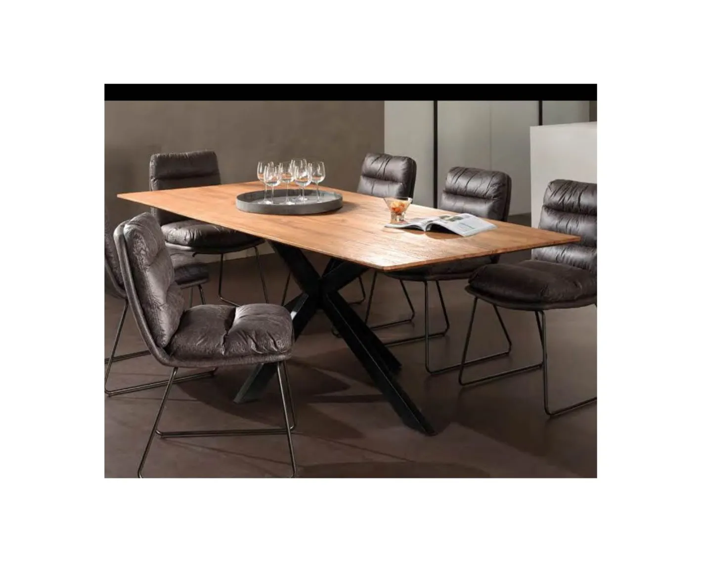Outlet Table de repas avec pieds mikado et plateau en teck 180 cm "Copley" Table À Manger Rectangulaire