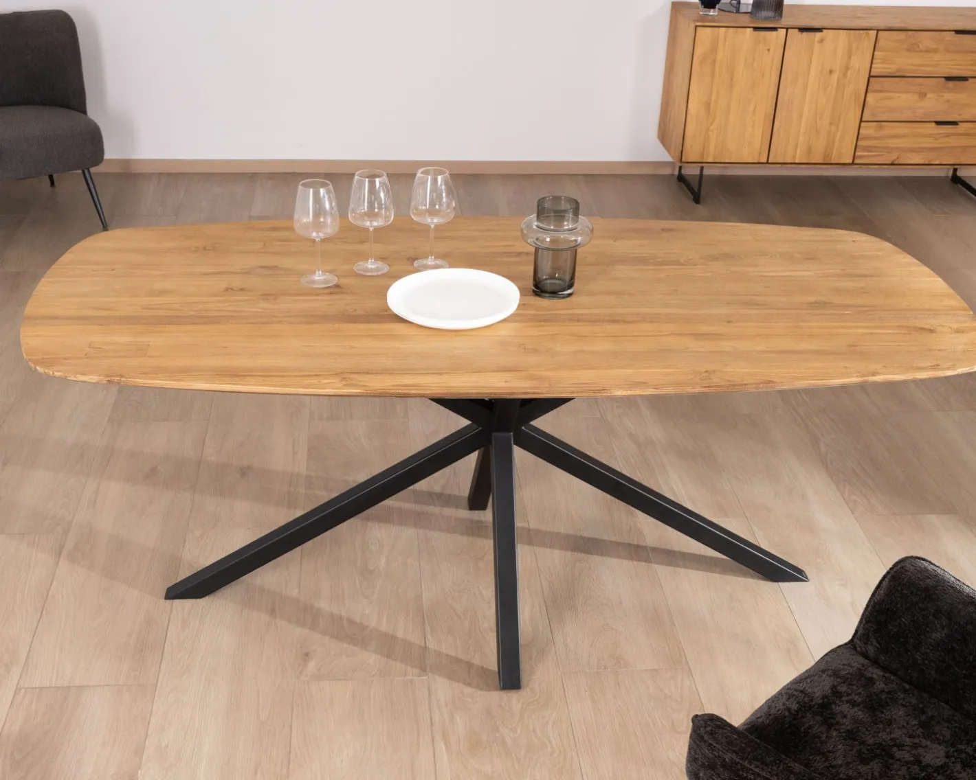 Hot Table de repas bateau en teck recyclé et pieds mikado "Bahia" 200 cm Table À Manger Rectangulaire