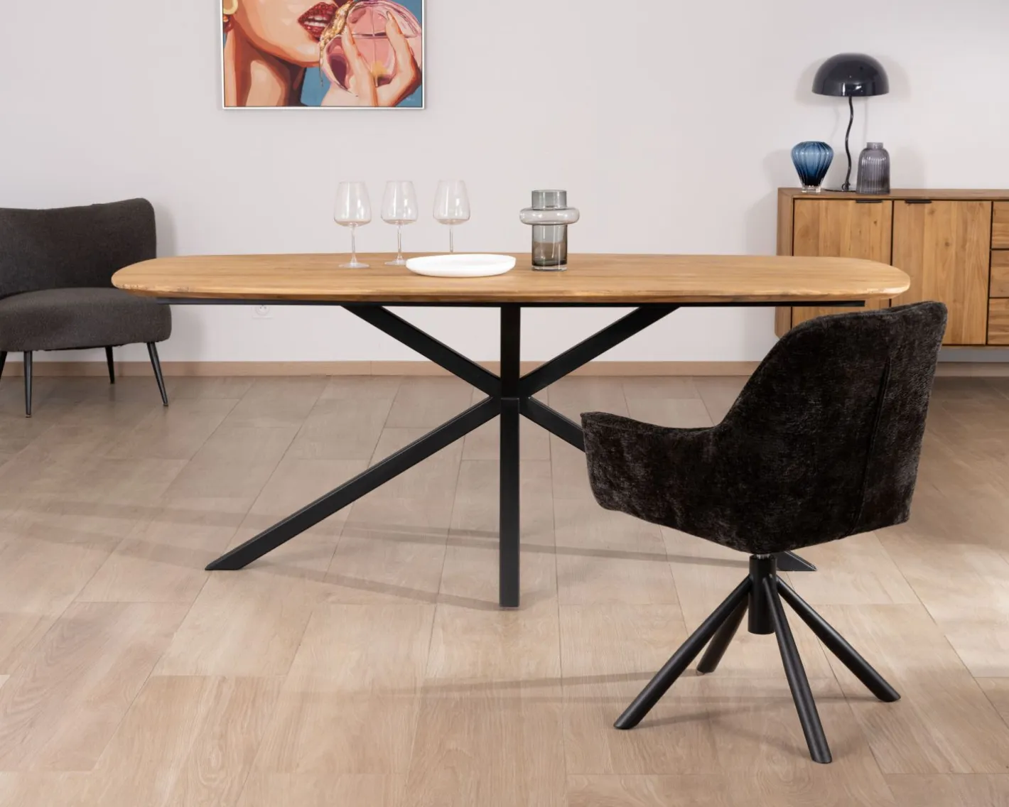 Hot Table de repas bateau en teck recyclé et pieds mikado "Bahia" 200 cm Table À Manger Rectangulaire