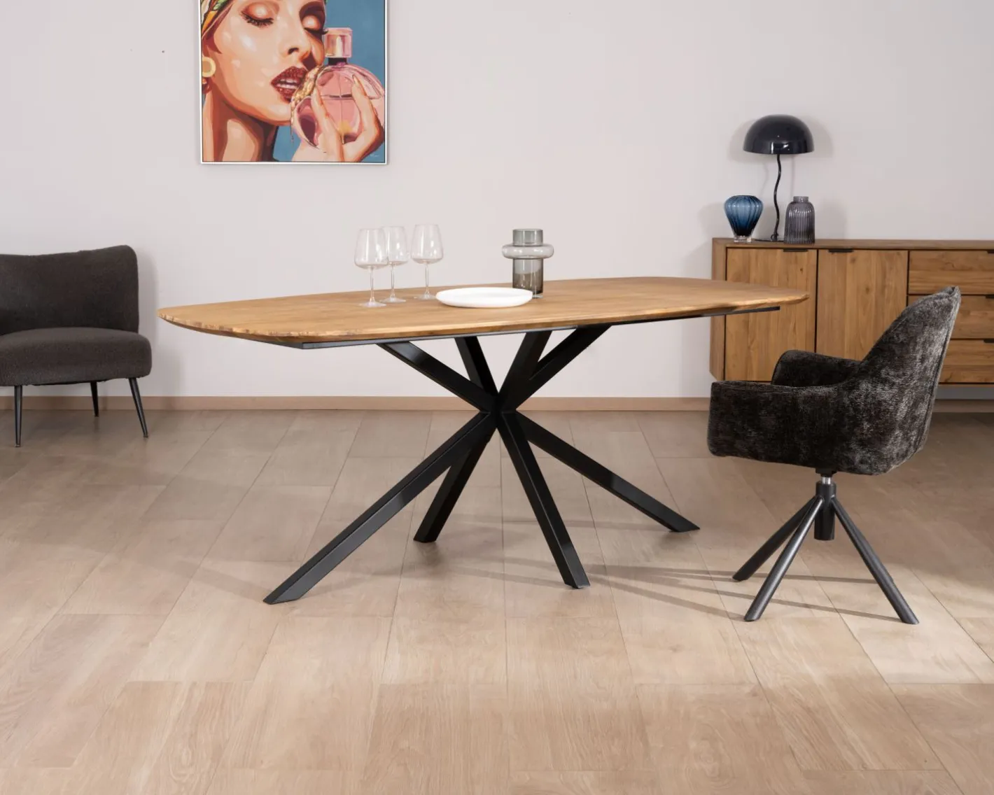 Hot Table de repas bateau en teck recyclé et pieds mikado "Bahia" 200 cm Table À Manger Rectangulaire