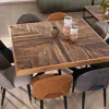 Table de repas carrée 140cm acacia finition chevrons pieds métal noir croisés "Géonidum" Table À Manger Carrée