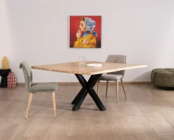 Outlet Table de repas carrée 140 cm en acacia et pieds mikado métal "3D" Table À Manger Carrée