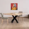 Discount Table de repas carrée 120 cm en acacia et pieds croix métal "3D" Table À Manger Carrée