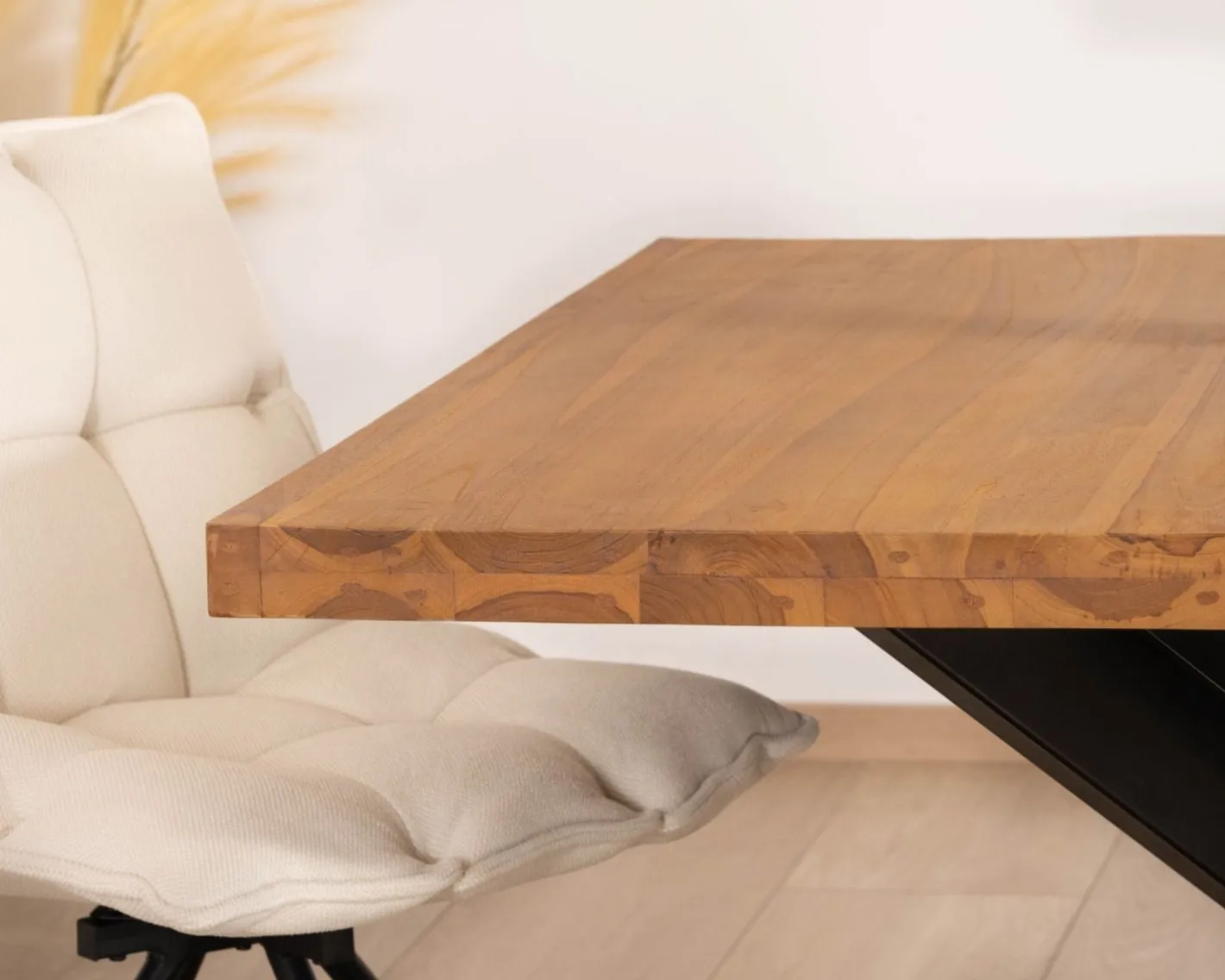 Online Table de repas carrée en teck pied métal 130 cm "Zenia" Table À Manger Carrée