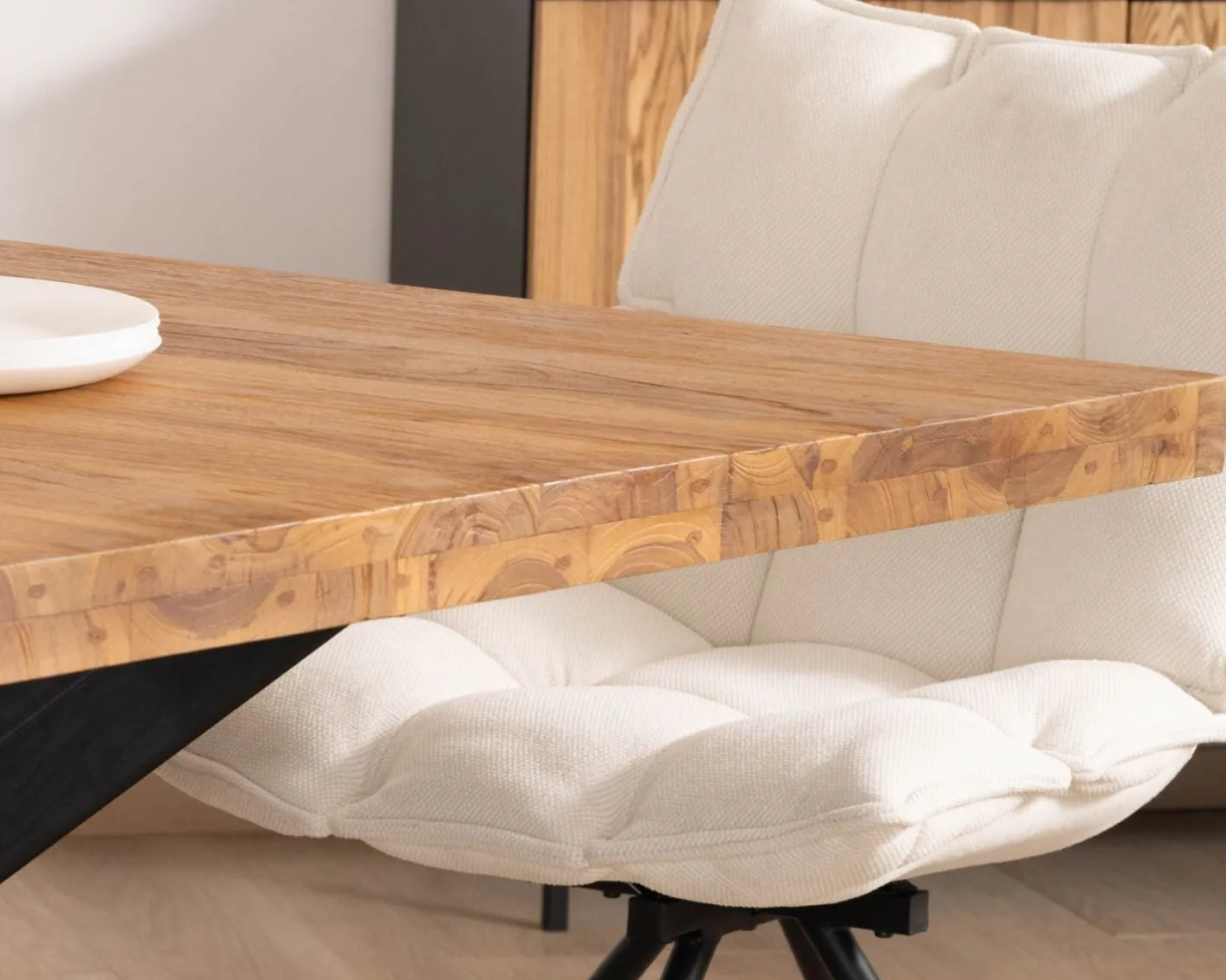 Online Table de repas carrée en teck pied métal 130 cm "Zenia" Table À Manger Carrée