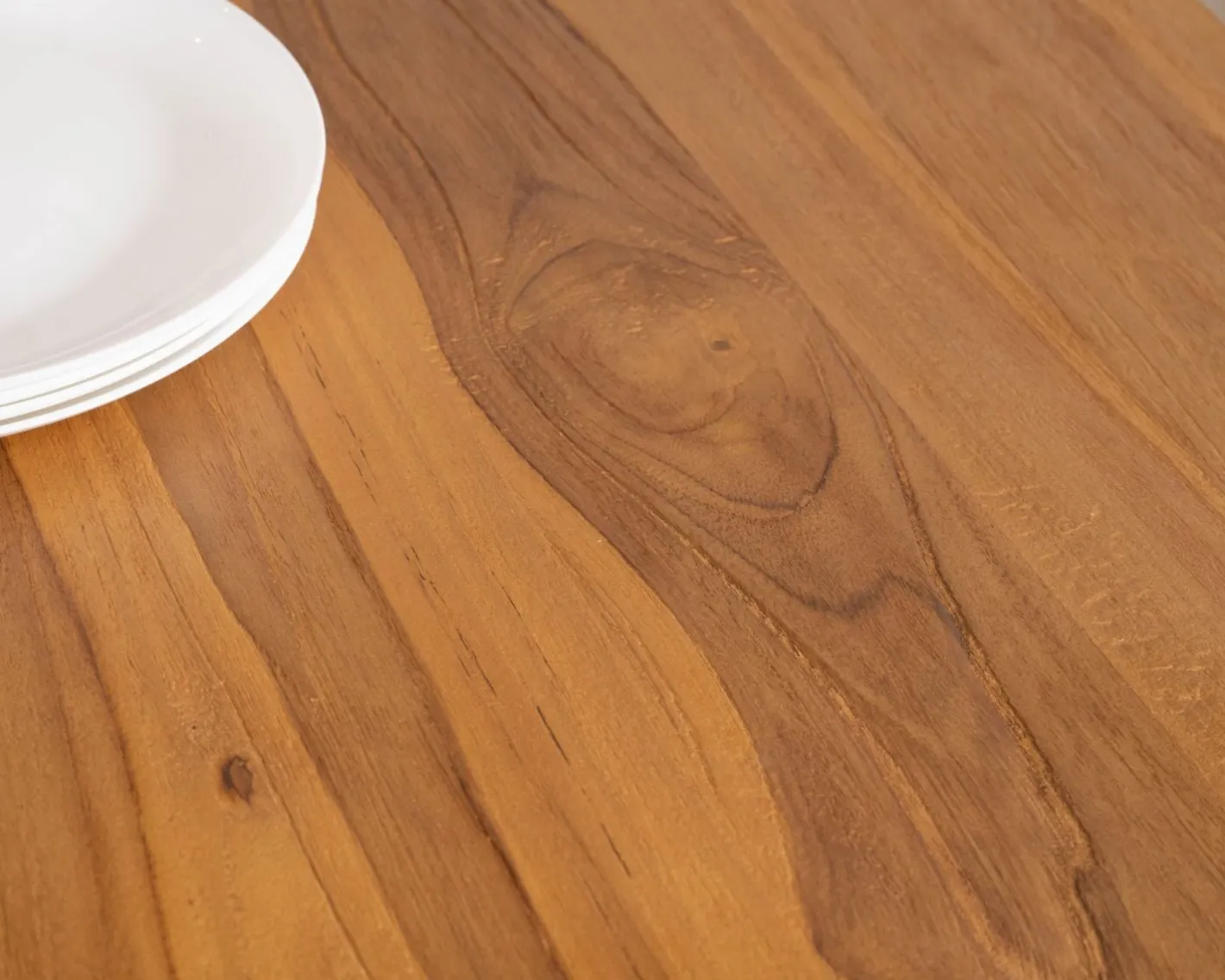 Online Table de repas carrée en teck pied métal 130 cm "Zenia" Table À Manger Carrée