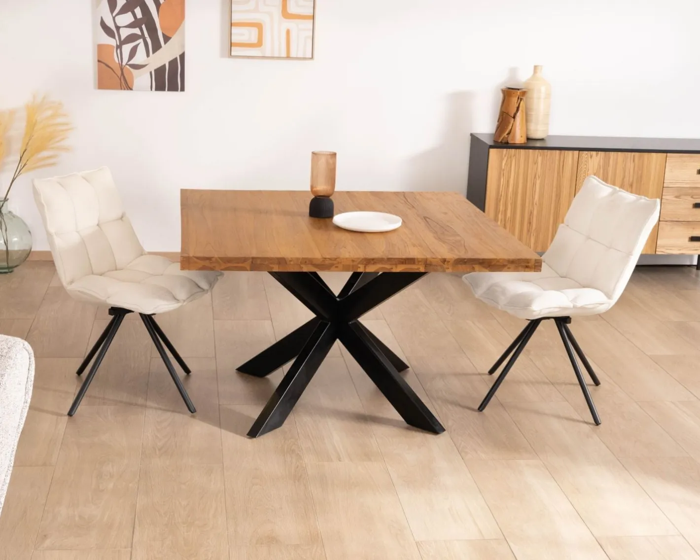 Online Table de repas carrée en teck pied métal 130 cm "Zenia" Table À Manger Carrée