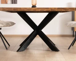 Online Table de repas carrée en teck pied métal 130 cm