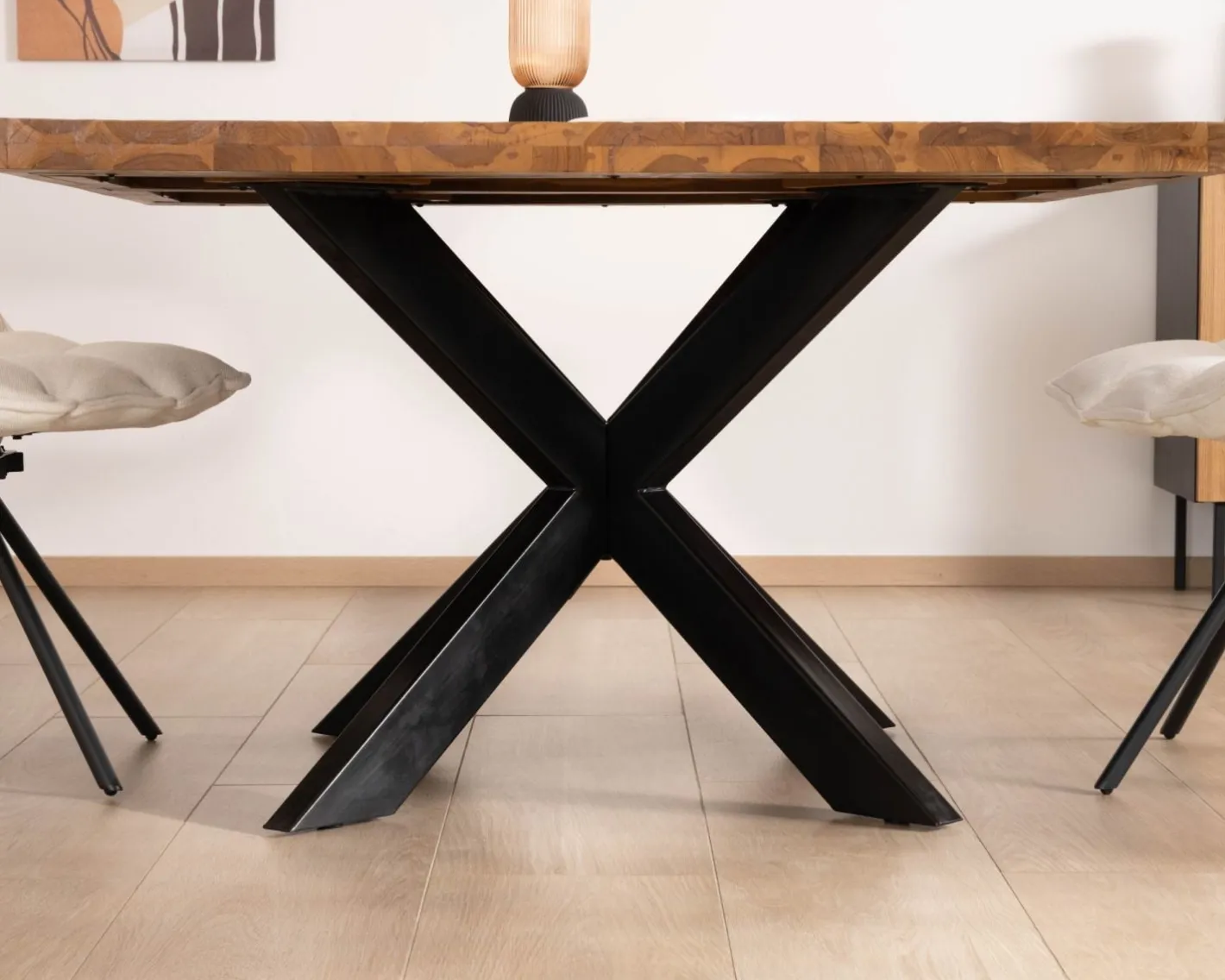 Online Table de repas carrée en teck pied métal 130 cm "Zenia" Table À Manger Carrée