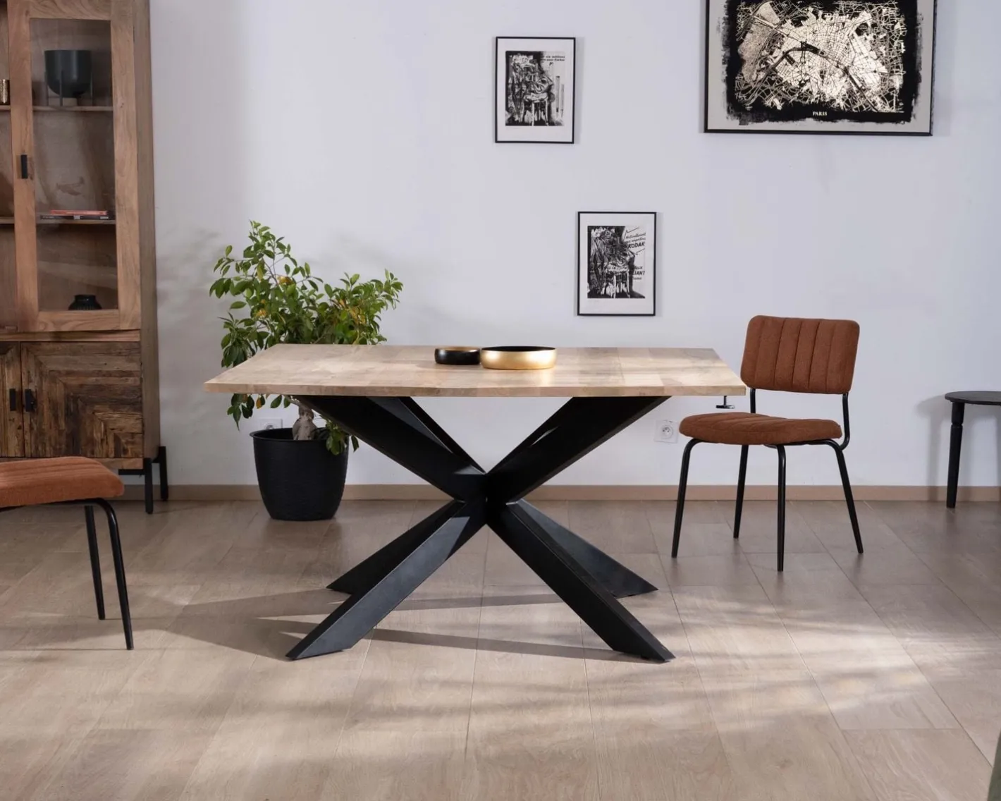 Hot Table de repas carrée extensible style industriel manguier et métal "Haden" 140x140-220cm Table À Manger Carrée