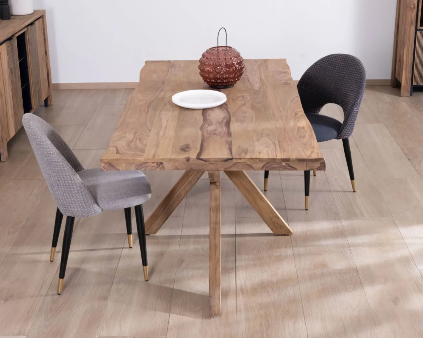 New Table de repas 180 cm plateau naturel et pieds croix "Enoa" 100% palissandre Table À Manger Rectangulaire