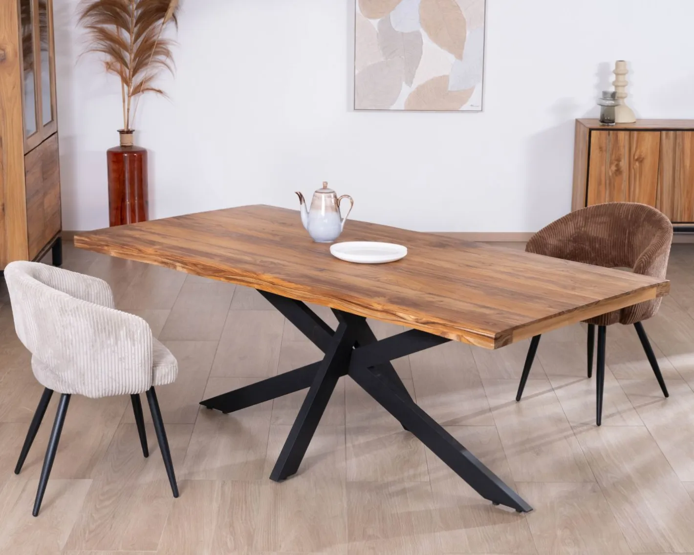 Discount Table de repas contemporaine en bois 200 cm "Olonie" pieds croisés en métal Table À Manger Rectangulaire