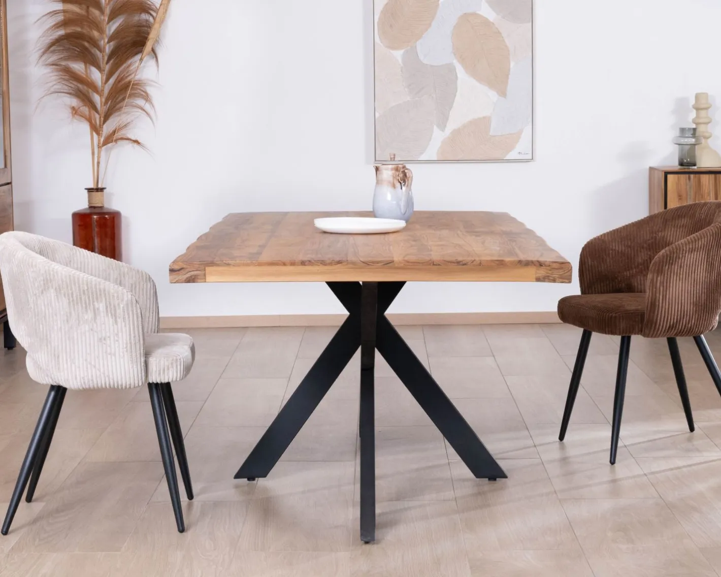 Discount Table de repas contemporaine en bois 200 cm "Olonie" pieds croisés en métal Table À Manger Rectangulaire