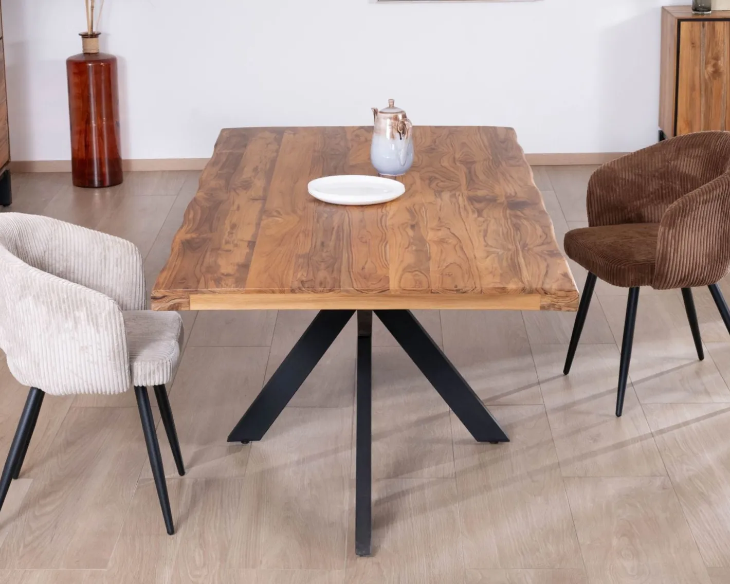 Discount Table de repas contemporaine en bois 200 cm "Olonie" pieds croisés en métal Table À Manger Rectangulaire