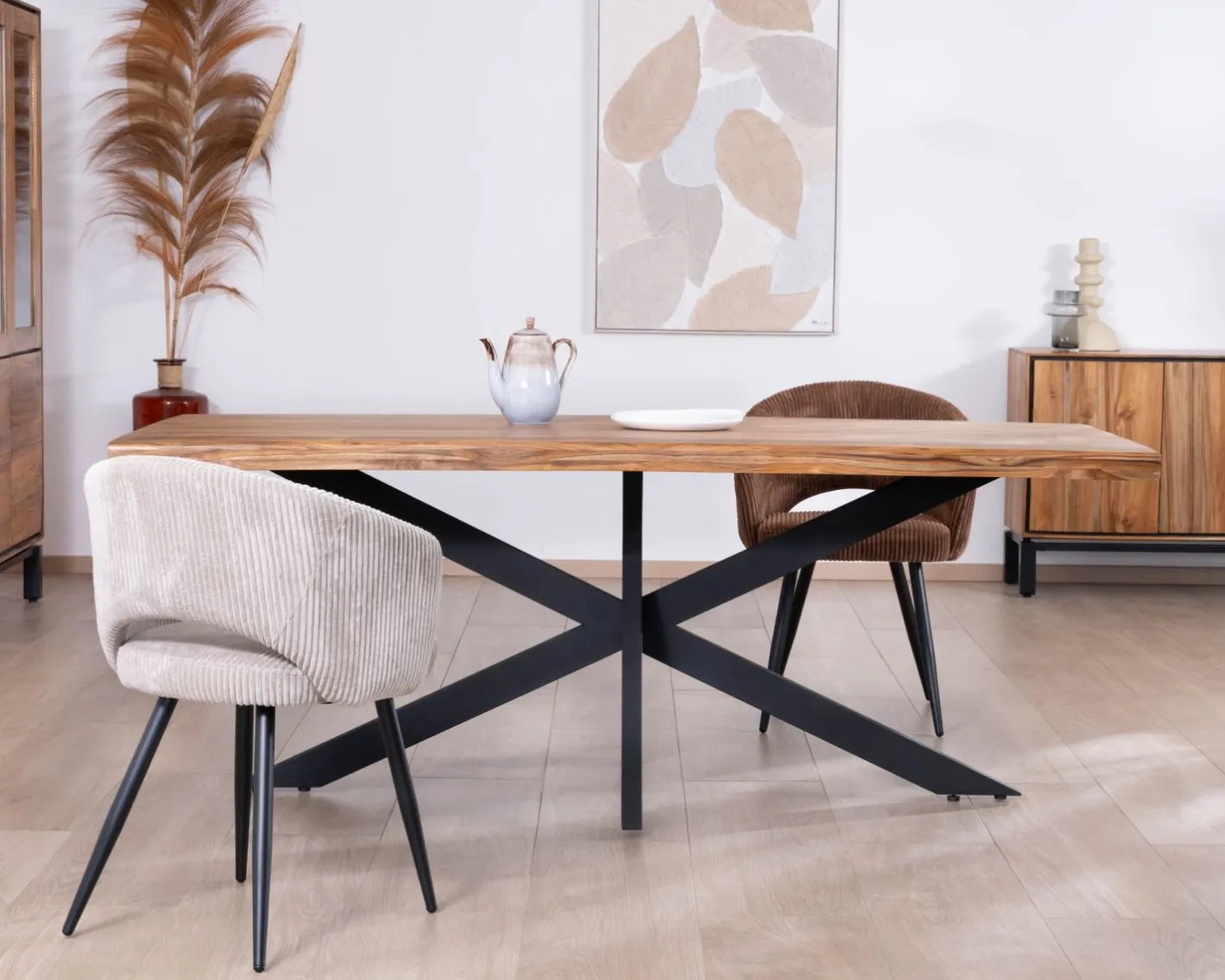 Discount Table de repas contemporaine en bois 200 cm "Olonie" pieds croisés en métal Table À Manger Rectangulaire