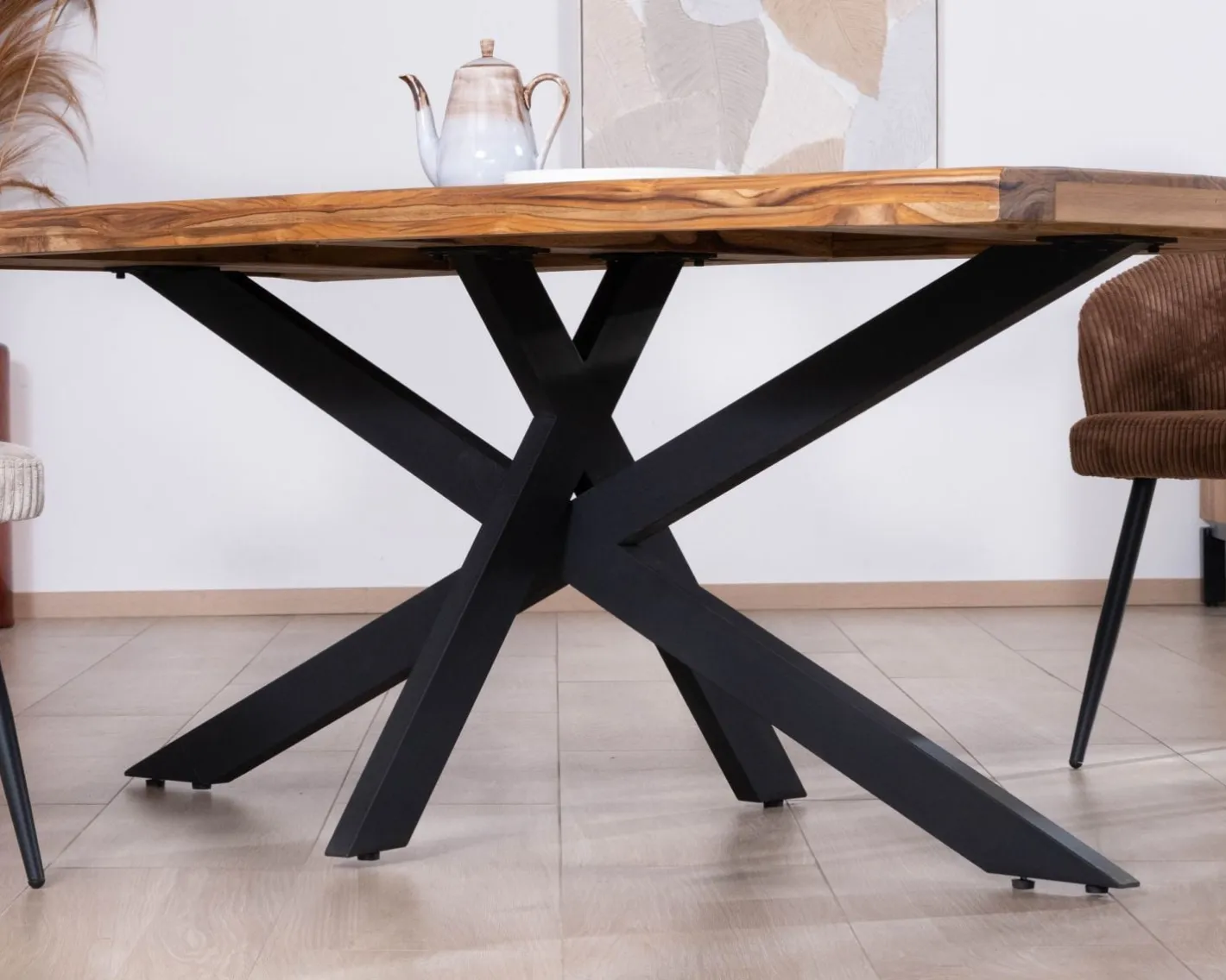 Discount Table de repas contemporaine en bois 200 cm "Olonie" pieds croisés en métal Table À Manger Rectangulaire