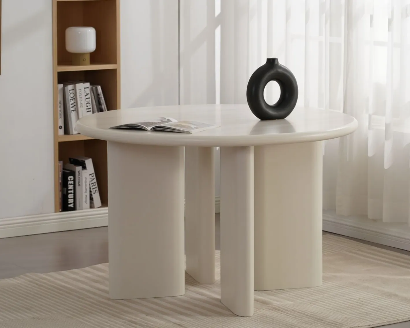 Outlet Table de repas contemporaine ronde 120 cm coloris crème "Odyna" Table À Manger Ronde Ou Ovale