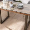 Online Table de repas design en bois recyclé et pieds métal en U "Crescendo" avec plateau verre Table À Manger Rectangulaire