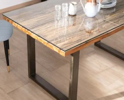 Online Table de repas design en bois recyclé et pieds métal en U "Crescendo" avec plateau verre Table À Manger Rectangulaire
