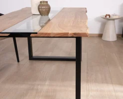 Table de repas en acacia avec centre en verre "Novelli" 175 cm Table À Manger Rectangulaire