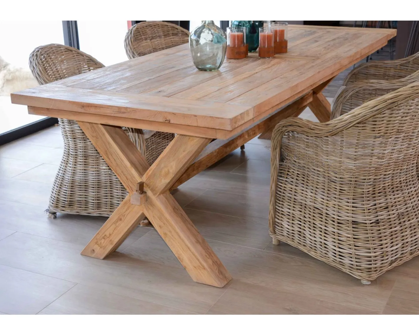 Online Table de repas en bois de teck recyclé 6/8 personnes "Balangan Beach" 200 cm Table À Manger Rectangulaire