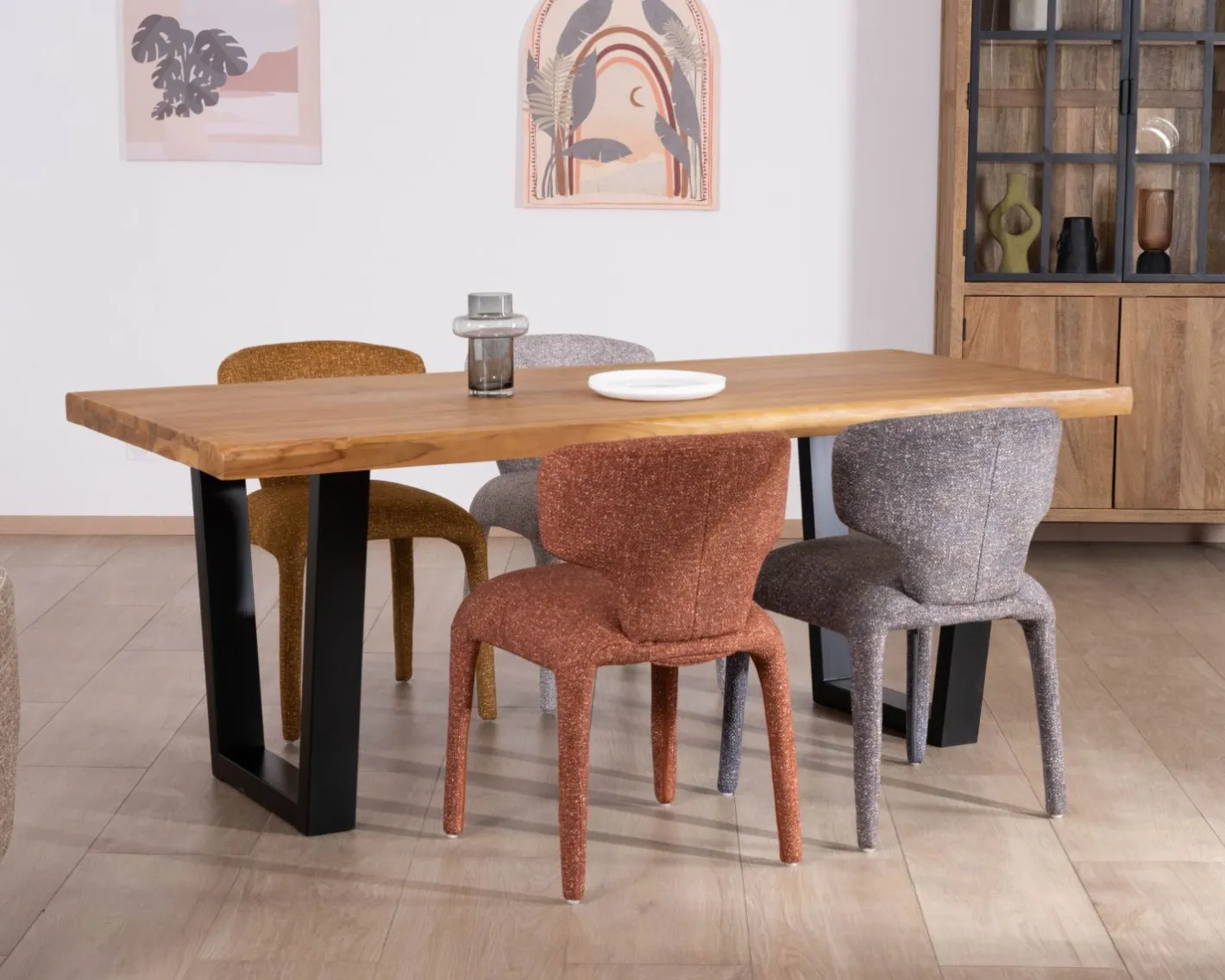 Clearance Table de repas en teck recyclé massif “Lasia” design contemporain et pieds métal noir Table À Manger Rectangulaire