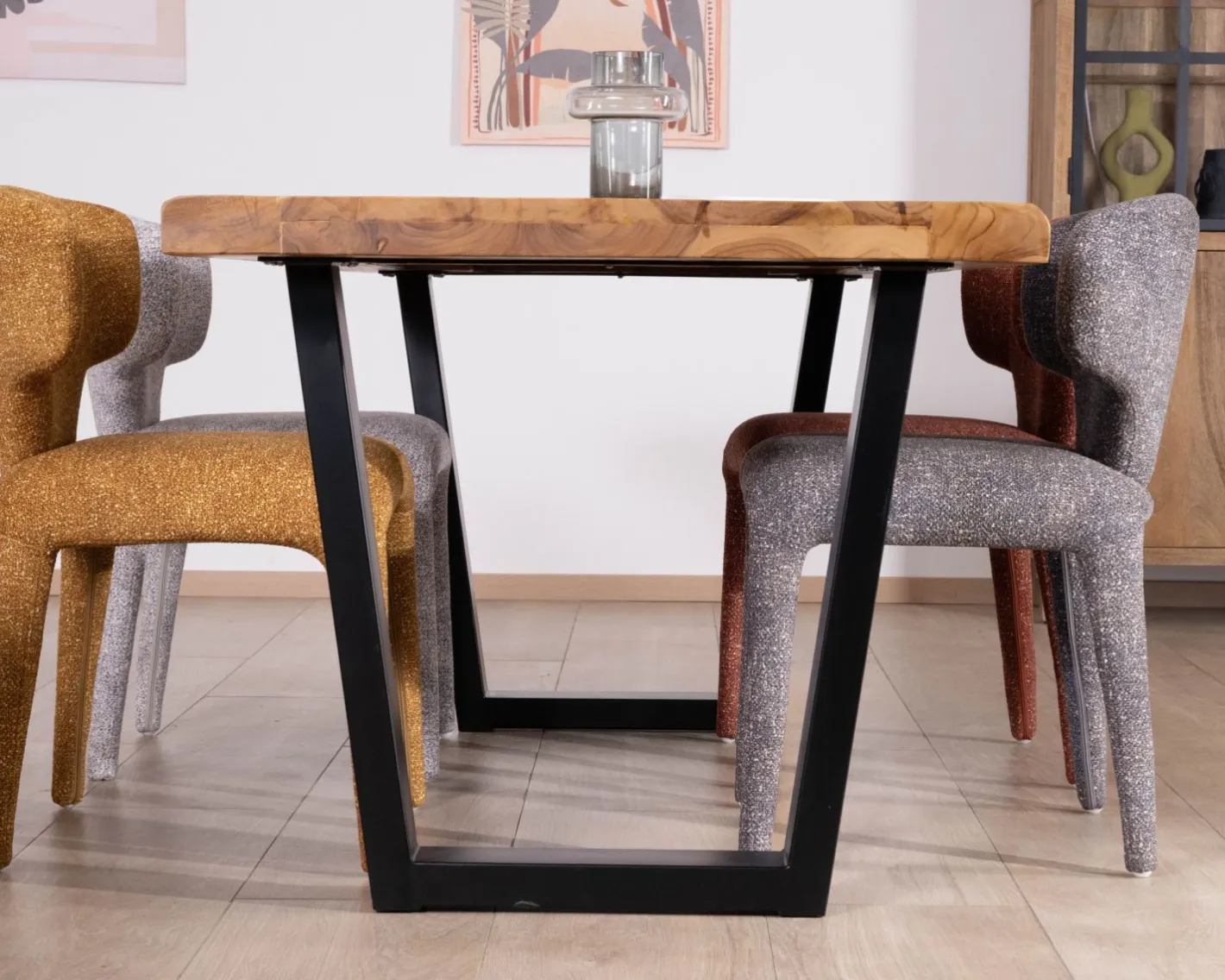 Clearance Table de repas en teck recyclé massif “Lasia” design contemporain et pieds métal noir Table À Manger Rectangulaire
