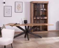 Discount Table de repas extensible 180-260cm pied étoile bois métal "Caractère" Table À Manger Rectangulaire