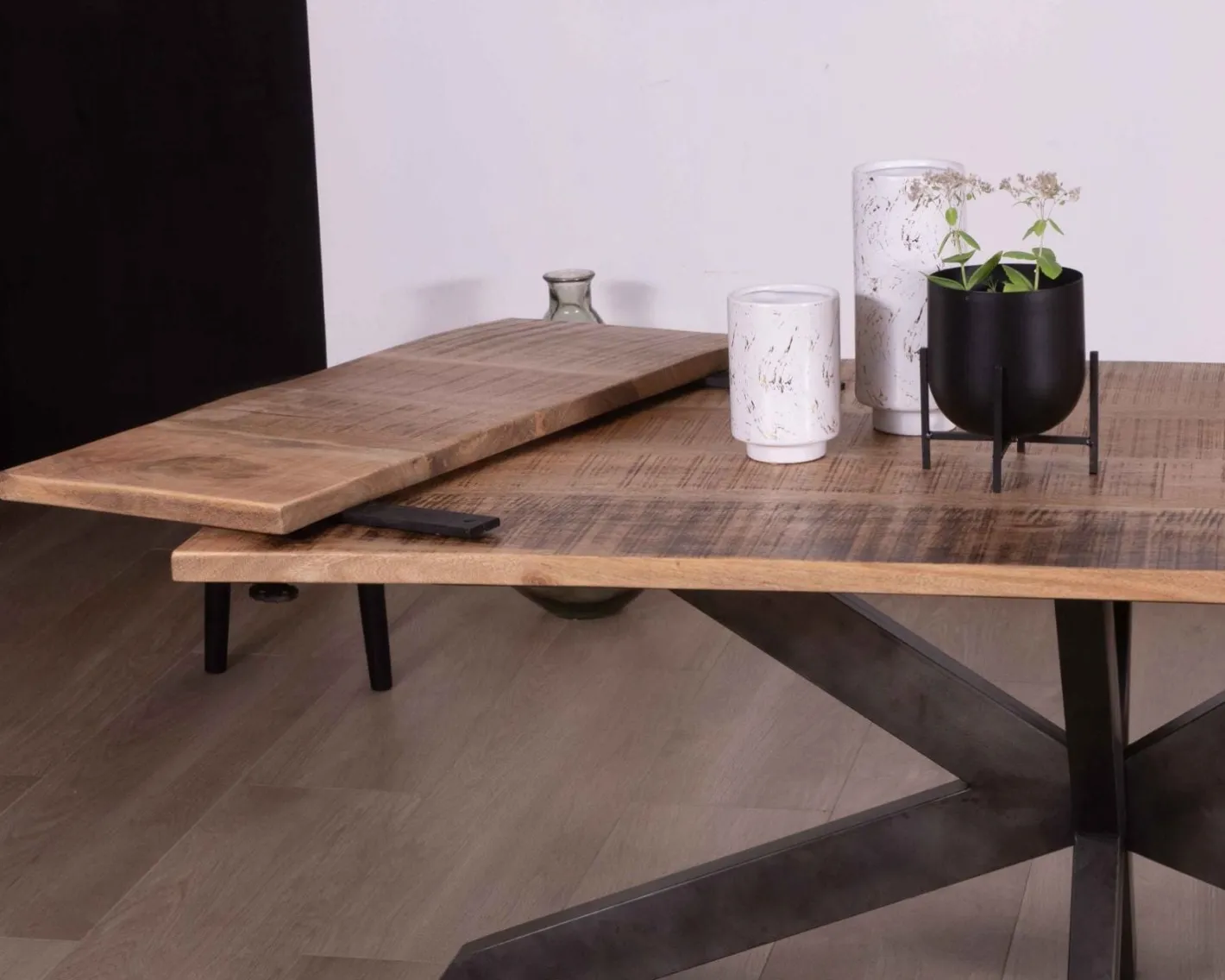 Discount Table de repas extensible 180-260cm pied étoile bois métal "Caractère" Table À Manger Rectangulaire