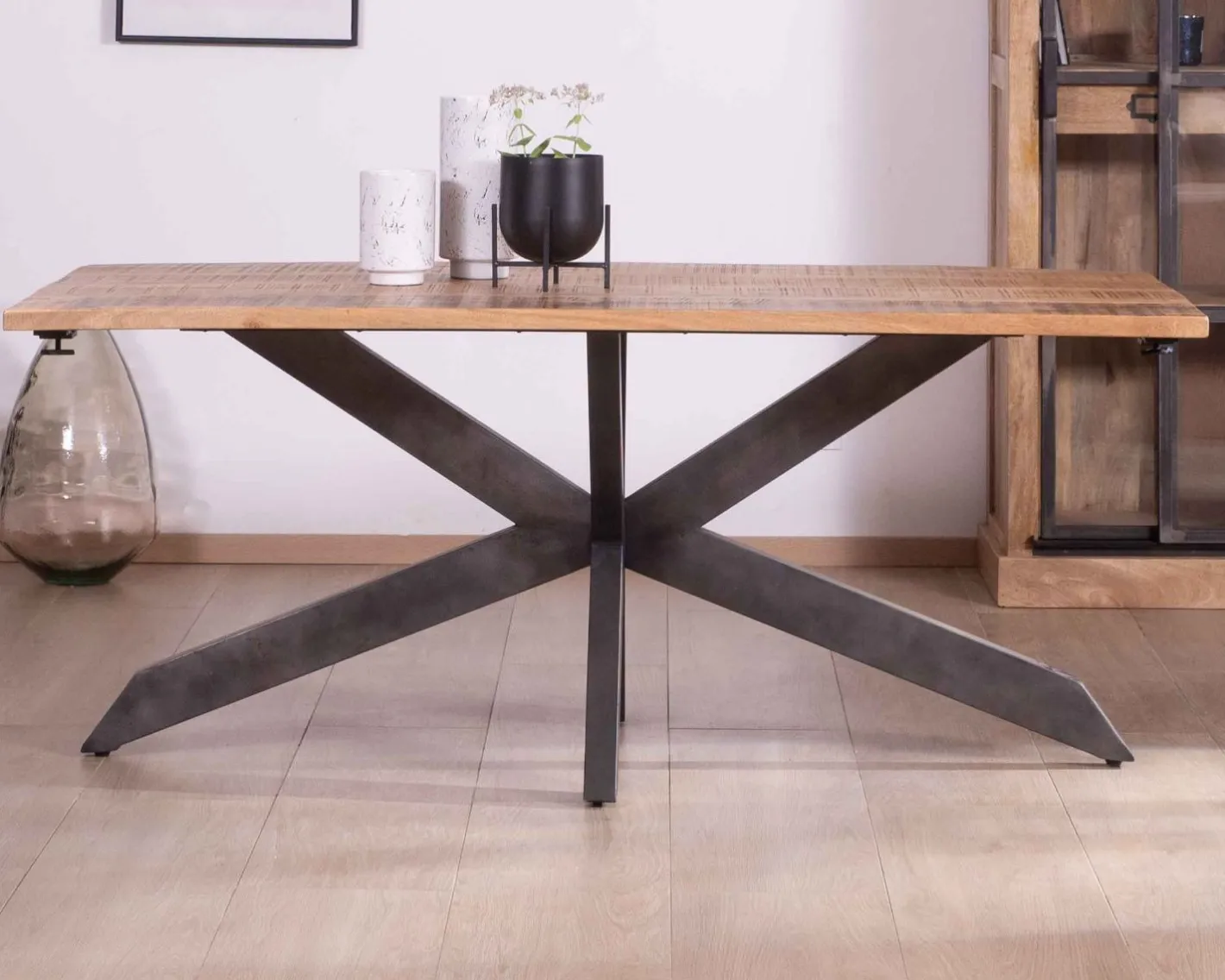 Discount Table de repas extensible 180-260cm pied étoile bois métal "Caractère" Table À Manger Rectangulaire