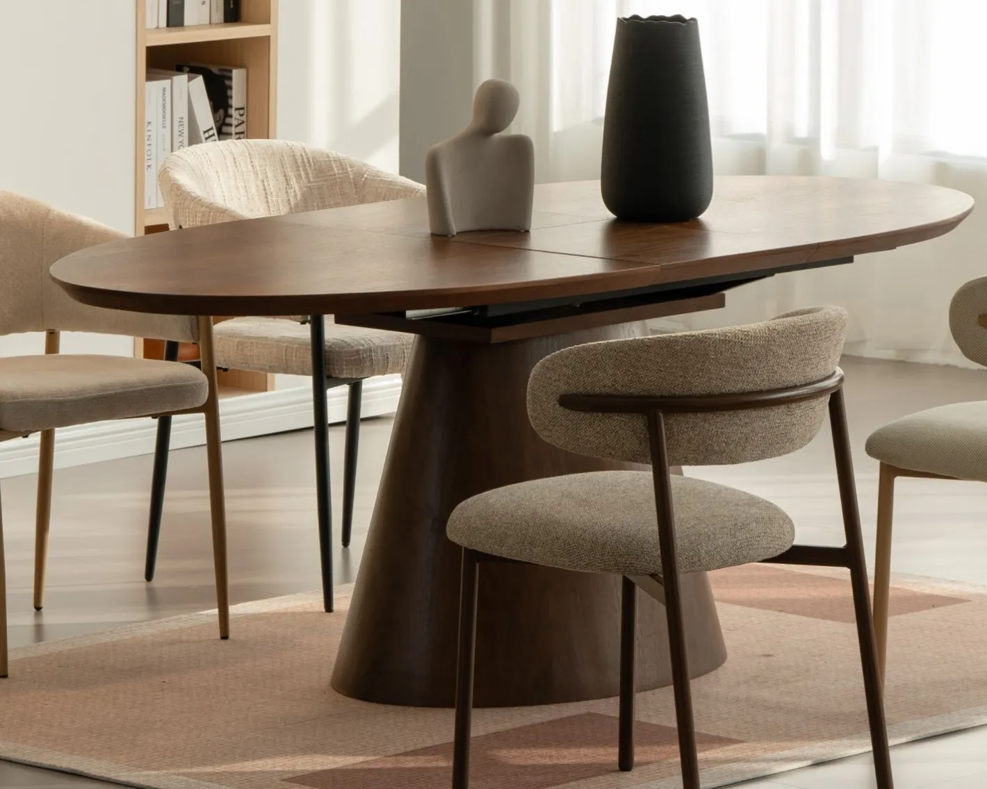 Online Table de repas extensible 160–200 cm teinte noyer "Oria" forme ovale Table À Manger Ronde Ou Ovale