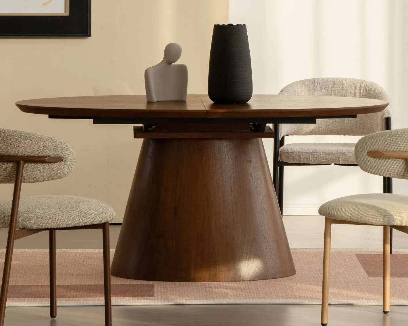 Online Table de repas extensible 160–200 cm teinte noyer "Oria" forme ovale Table À Manger Ronde Ou Ovale