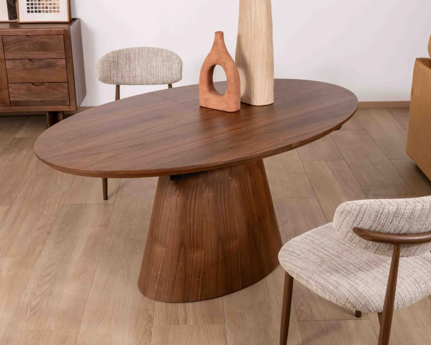 Online Table de repas extensible 160–200 cm teinte noyer "Oria" forme ovale Table À Manger Ronde Ou Ovale