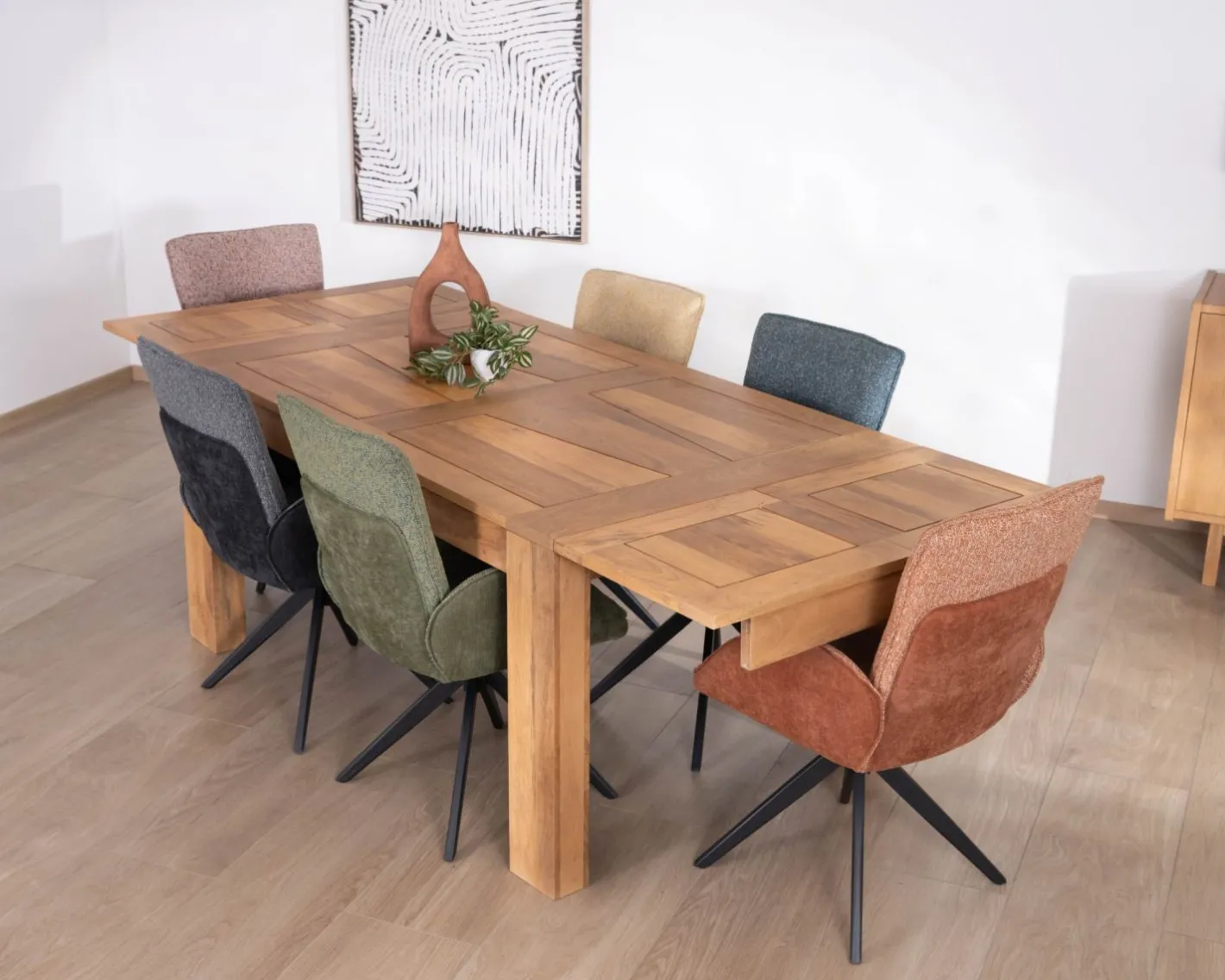 Outlet Table de repas extensible en manguier teinte chêne clair "Jappéo" 160 à 250 cm Table À Manger Rectangulaire