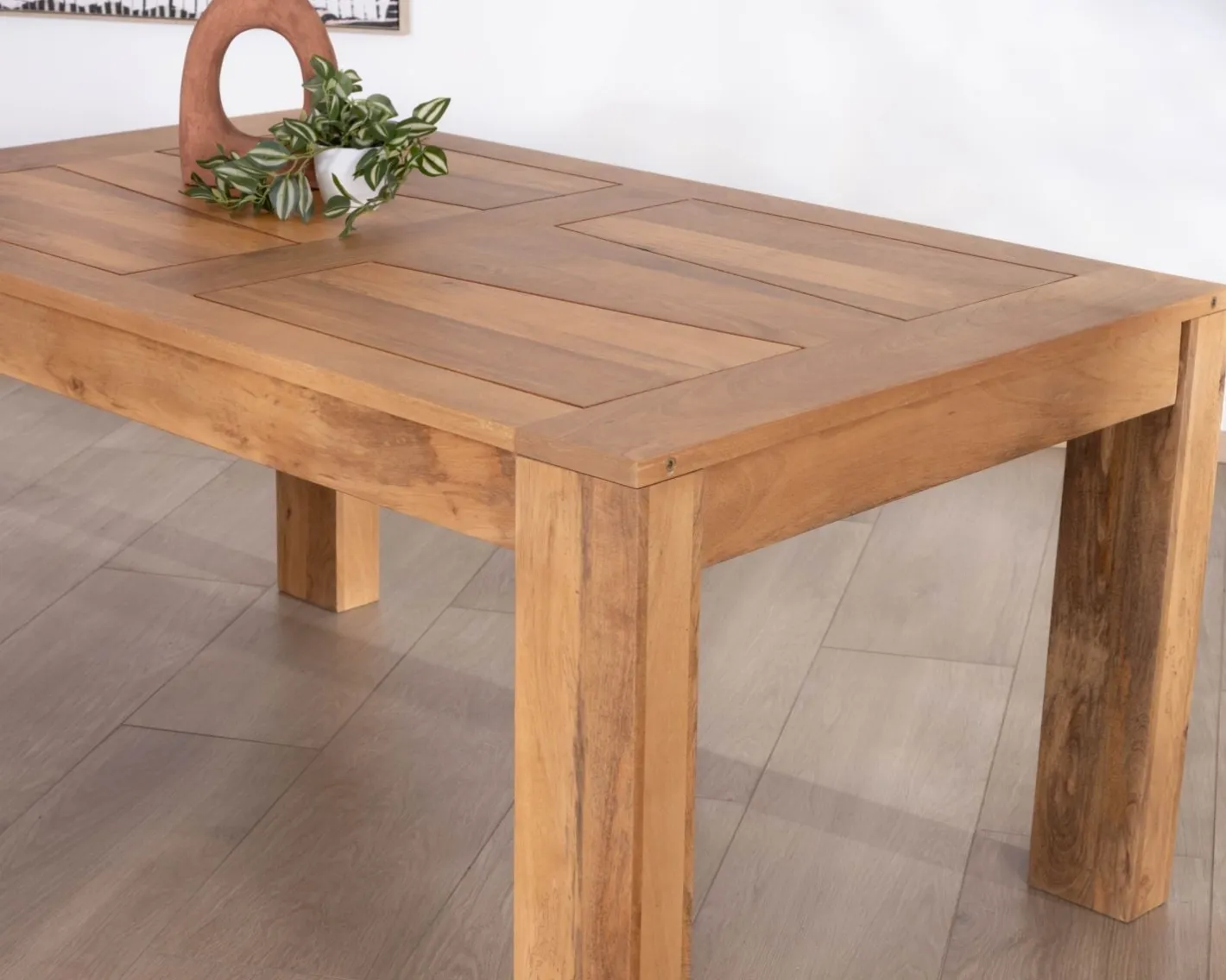 Outlet Table de repas extensible en manguier teinte chêne clair "Jappéo" 160 à 250 cm Table À Manger Rectangulaire