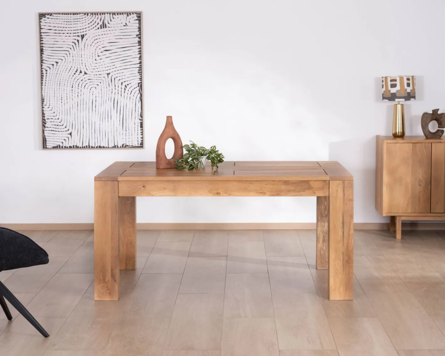 Outlet Table de repas extensible en manguier teinte chêne clair "Jappéo" 160 à 250 cm Table À Manger Rectangulaire