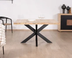 Clearance Table de repas industrielle carrée 150x150cm métal et bois