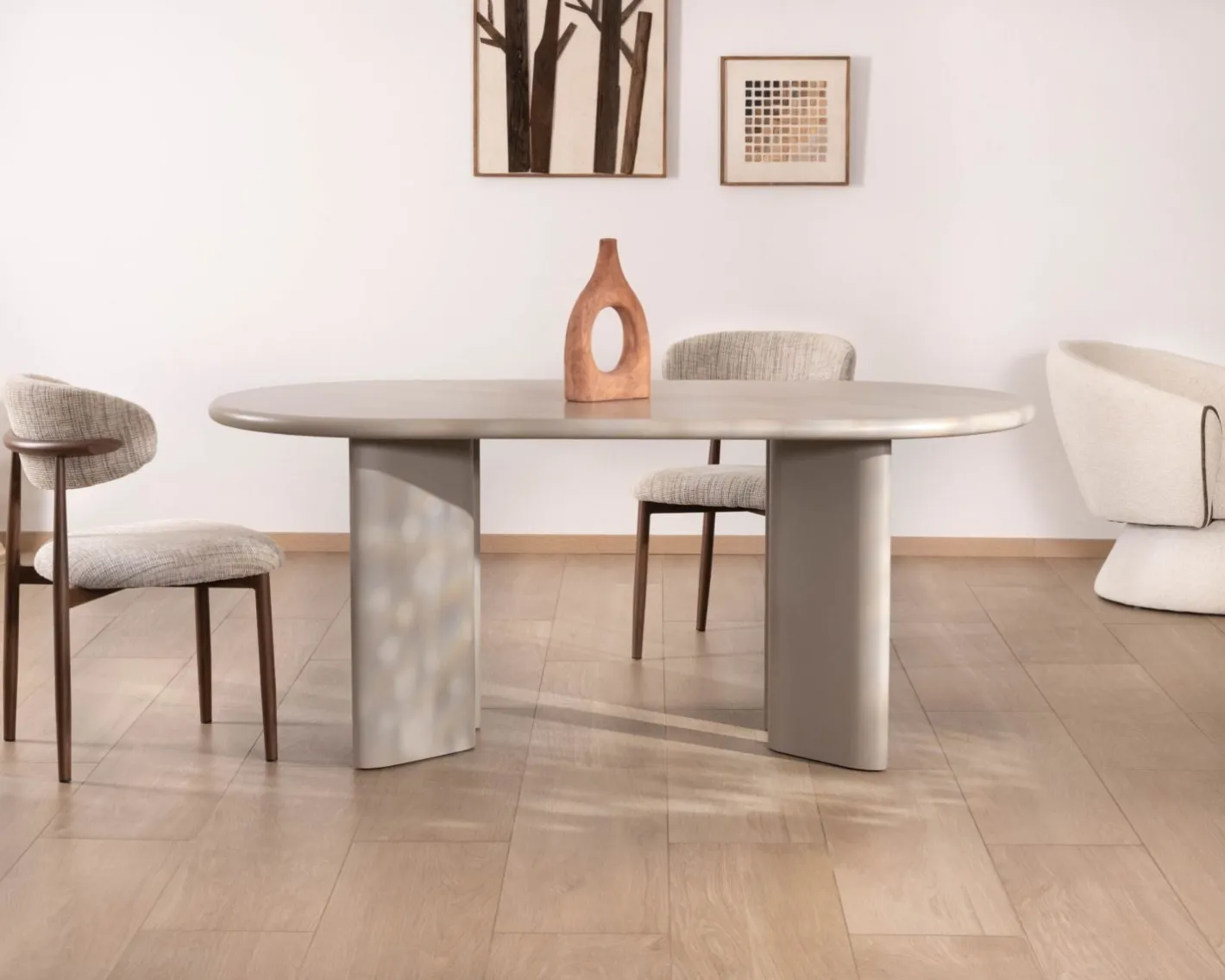 Table de repas ovale 180 cm design moderne et épuré beige "Odyna" Table À Manger Ronde Ou Ovale