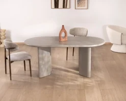 Table de repas ovale 180 cm design moderne et épuré beige