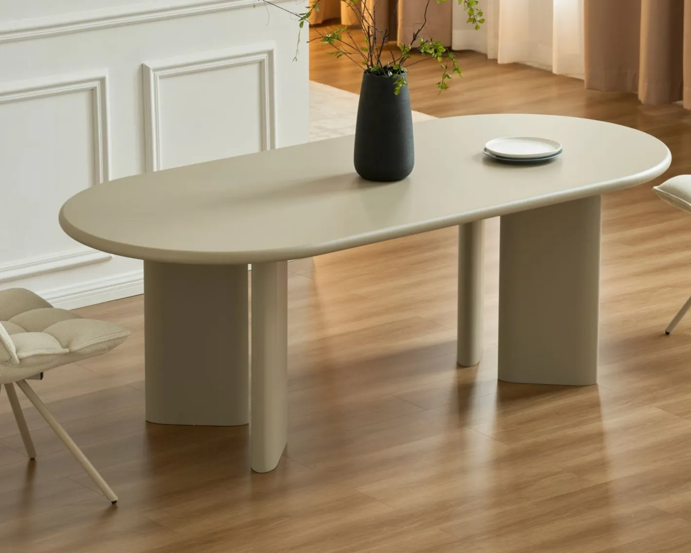 Table de repas ovale 180 cm design moderne et épuré beige "Odyna" Table À Manger Ronde Ou Ovale