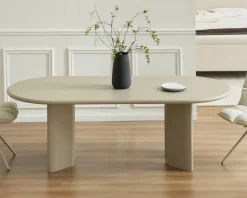Table de repas ovale 180 cm design moderne et épuré beige