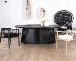 Clearance Table de repas ovale 210 cm en teck noir pied central ajouré "Dutipi" Table À Manger Ronde Ou Ovale