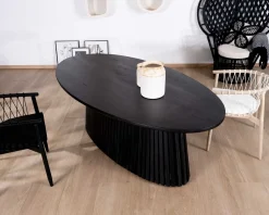 Clearance Table de repas ovale 210 cm en teck noir pied central ajouré 
