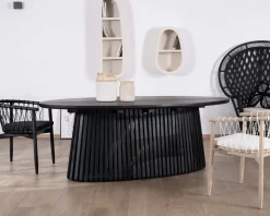 Clearance Table de repas ovale 210 cm en teck noir pied central ajouré 