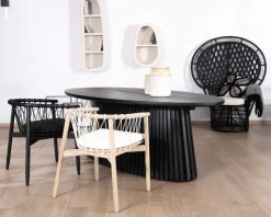 Clearance Table de repas ovale 210 cm en teck noir pied central ajouré 