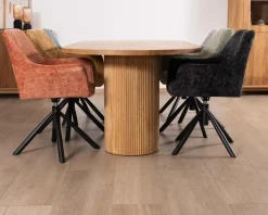 Clearance Table de repas ovale 220 cm et pieds ronds cannelés en chêne huilé "Winton" style rétro Table À Manger Ronde Ou Ovale
