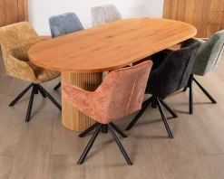 Clearance Table de repas ovale 220 cm et pieds ronds cannelés en chêne huilé 