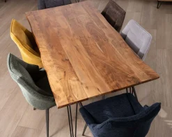 Sale Table de repas épurée et design en acacia et pieds métal 